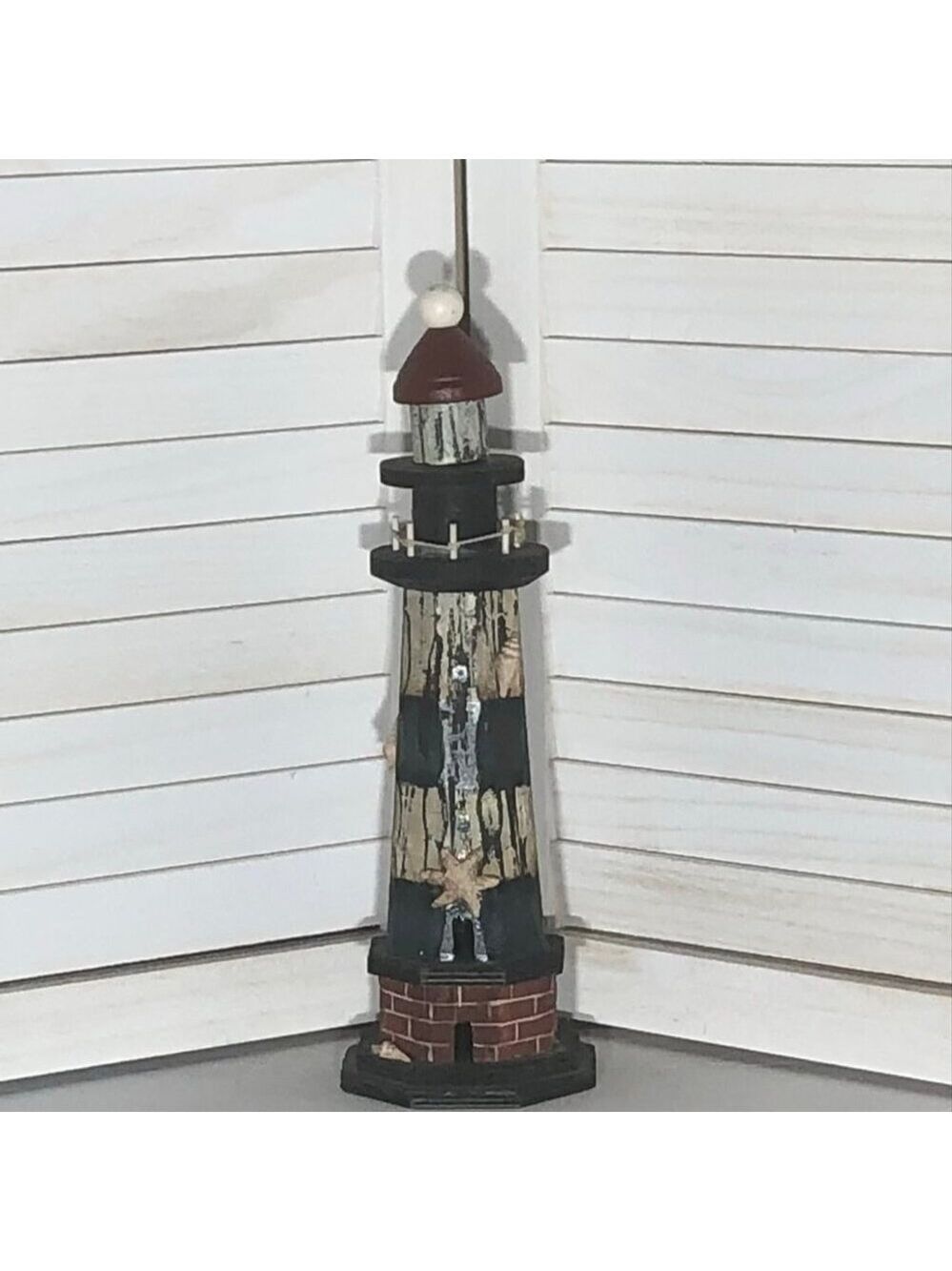 Vintage Nautical Lighthouse Wood Figurine Red White